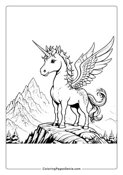 Majestic Unicorn with Wings Coloring Page