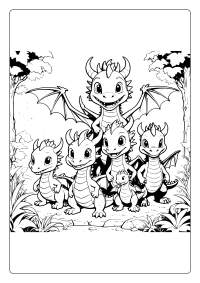 Cute Cartoon Dragon with Friends Coloring Page