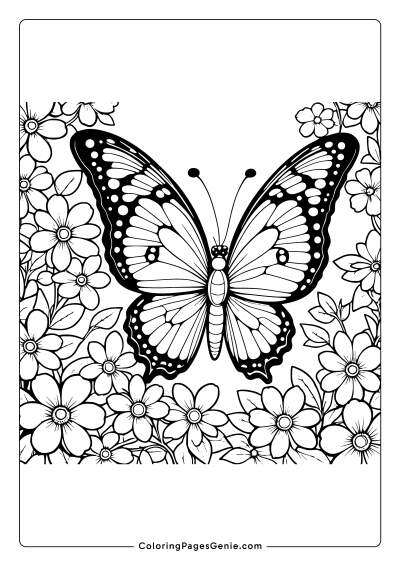 Butterfly and Flowers Coloring Page