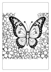 Butterfly and Flowers Coloring Page