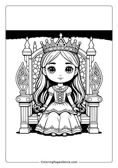 Princess on a Throne Coloring Page