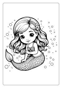 Cute Mermaid with Bubbles Coloring Page