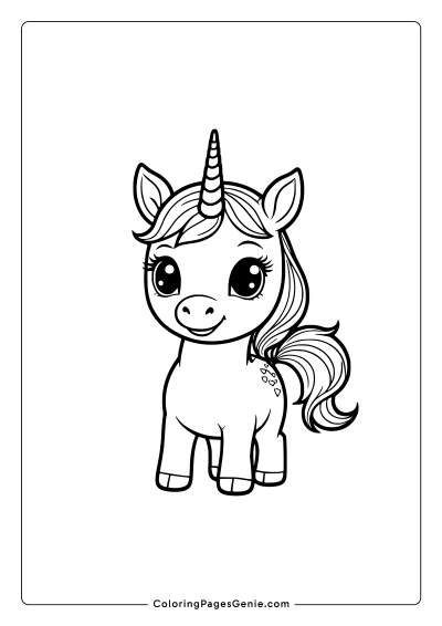 Kawaii Unicorn Coloring Page