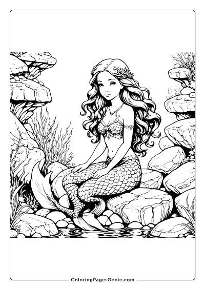 Mermaid on a Stone Coloring Page