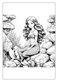 Mermaid on a Stone Coloring Page