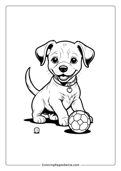 Dog Playing with a Ball Coloring Page