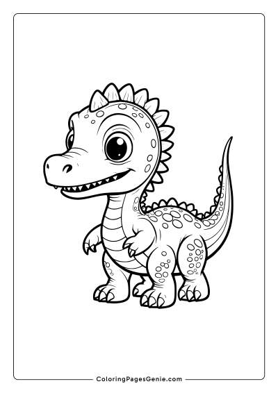 Cute Cartoon Dinosaur Coloring Page