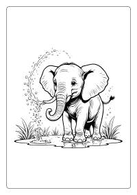 Cute Elephant Drinking Water Coloring Page