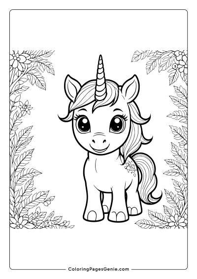 Adorable Unicorn Coloring Page