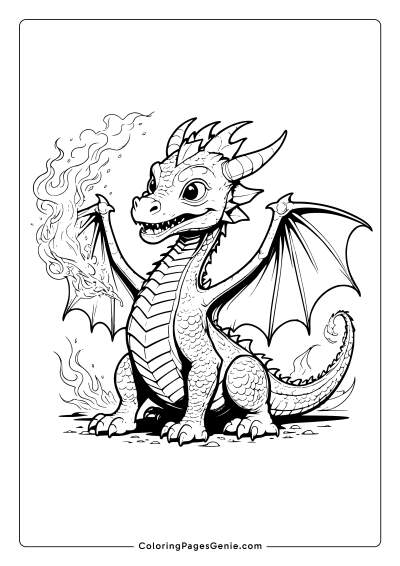 Dragon Breathing Fire Coloring Page