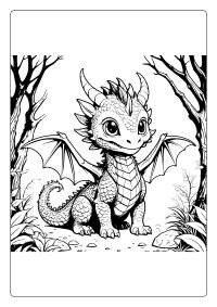 Cute Kawaii Forest Dragon Coloring Page