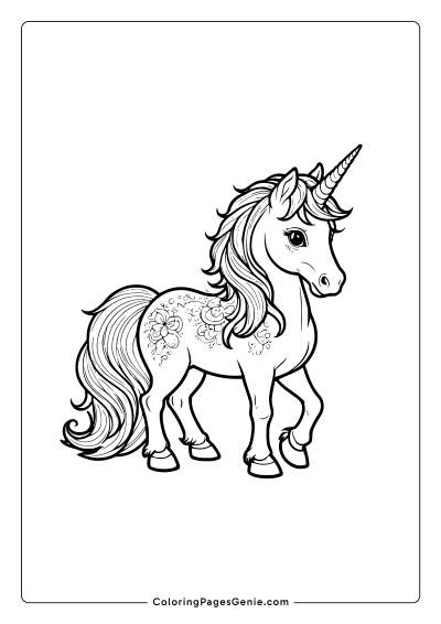 Unicorn with Flowing Mane Coloring Page