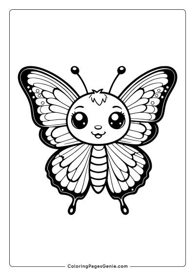 Cute Kawaii Butterfly Smiling Coloring Page