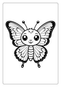 Cute Kawaii Butterfly Smiling Coloring Page