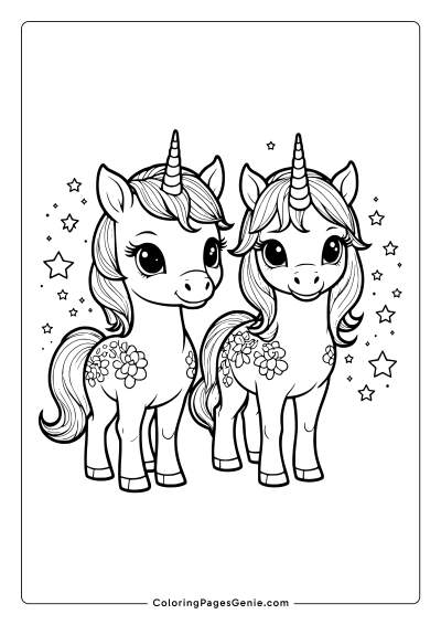 Unicorn Best Friends Coloring Page