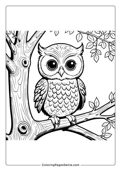 Cute Owl in a Tree Coloring Page