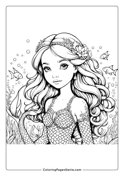 Beautiful Mermaid Coloring Page