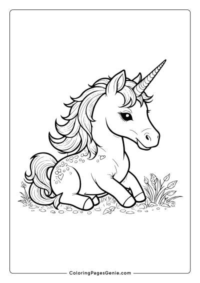 Resting Unicorn Coloring Page