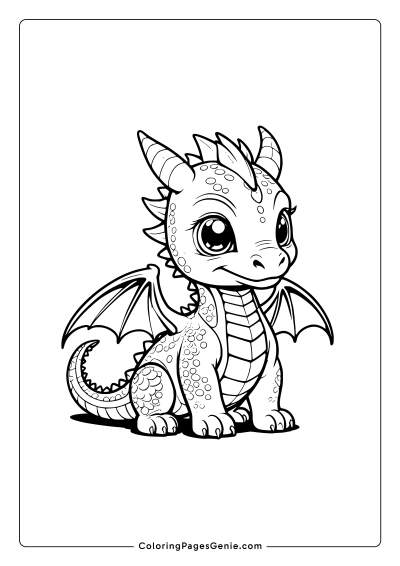 Cute Kawaii Dragon Coloring Page