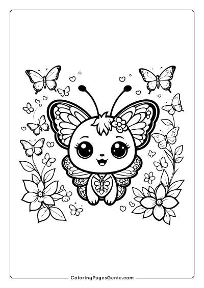 Cute Kawaii Butterfly Party Coloring Page