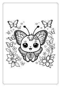 Cute Kawaii Butterfly Party Coloring Page