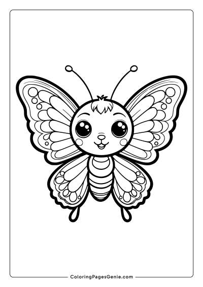 Cute Kawaii Butterfly Flying Coloring Page