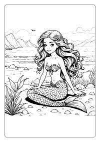 Mermaid on the Beach Coloring Page