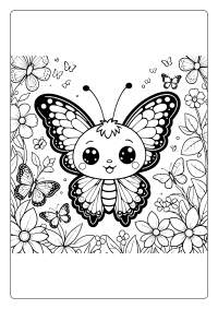 Cute Kawaii Butterfly with Friends Coloring Page