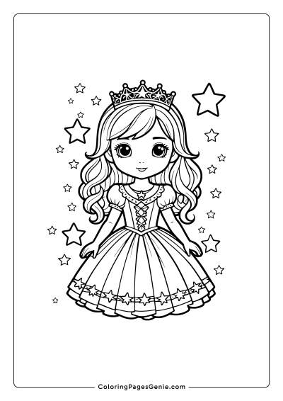 Beautiful Princess Star Dress Coloring Page