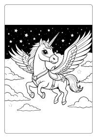 Superhero Unicorn Flying through the Sky Coloring Page