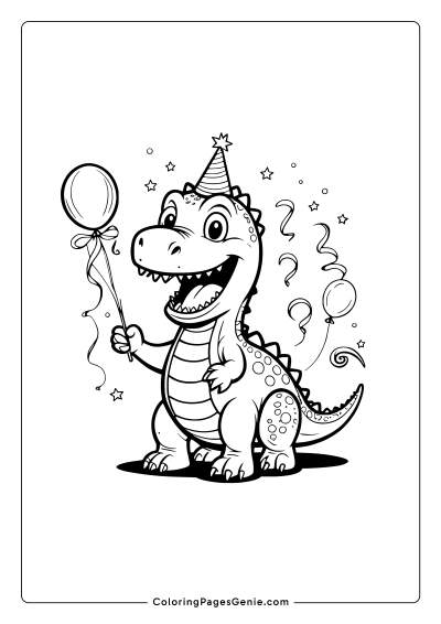 Happy Birthday Dinosaur Coloring Page