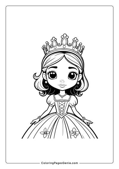 Princess with Crown Coloring Page