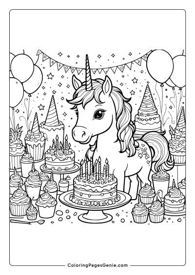 Unicorn Birthday Coloring Page