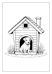 Dog Sitting by His House Coloring Page