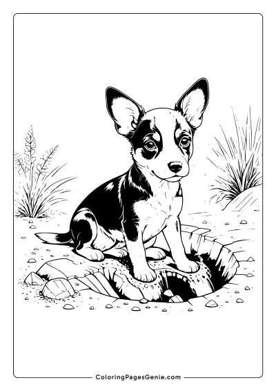 Dog Digging a Hole Coloring Page