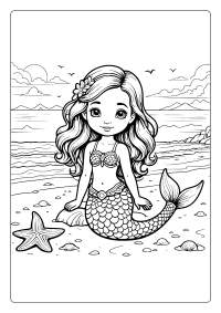 Cute Mermaid on the Beach Coloring Page