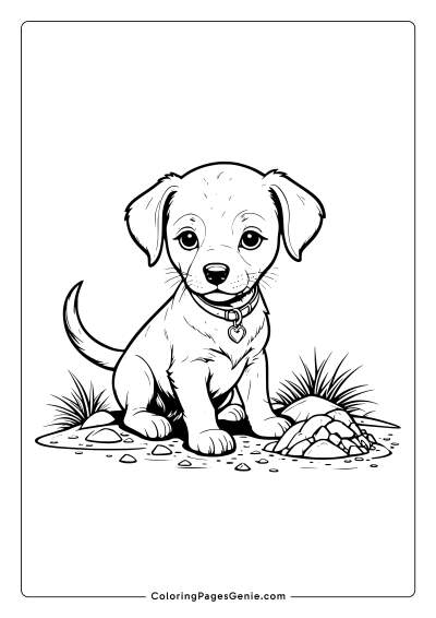 Cute Dog Digging Coloring Page