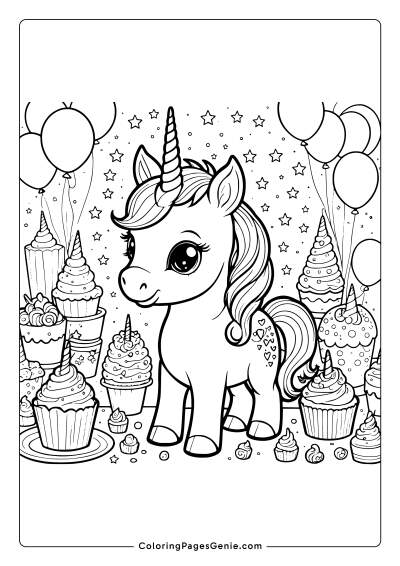 Unicorn Party Coloring Page