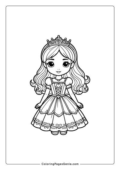 Beautiful Princess Heart Dress Coloring Page