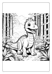 Cute Dinosaur in a Forest Coloring Page