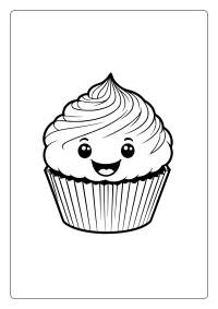 Cute Smiling Cupcake Coloring Page