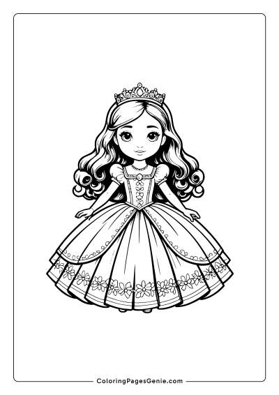 Beautiful Princess Ball Dress Coloring Page