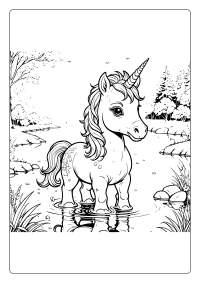 Unicorn by the Water Coloring Page