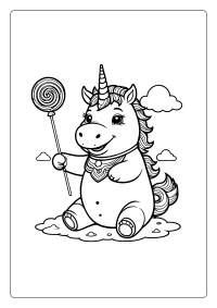 Baby Unicorn Holding a Lollipop Coloring Page