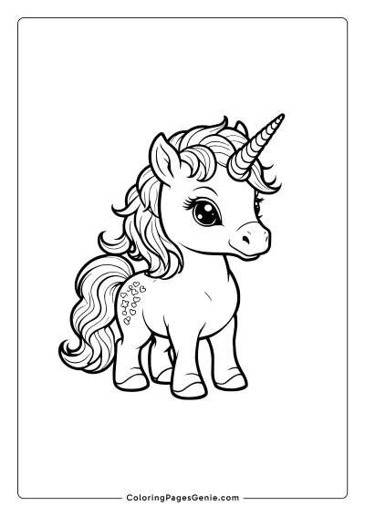 Little Heart Unicorn Coloring Page