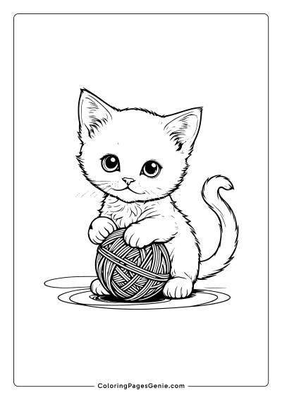 Kitten Playing with a Ball of Yarn Coloring Page