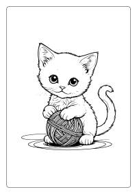 Kitten Playing with a Ball of Yarn Coloring Page