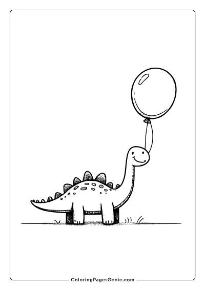 Cute Dinosaur with a Balloon Coloring Page