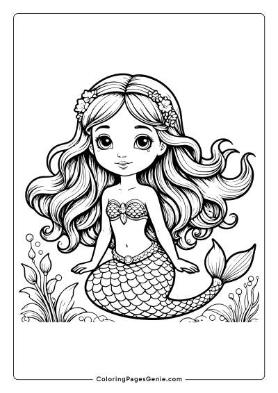 Cute Kawaii Mermaid Coloring Page