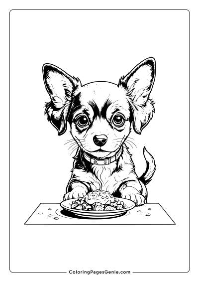 Dog Having Dinner Coloring Page